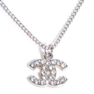 Chanel Swarovski Silver CC Logo Boucles Oreille Necklace